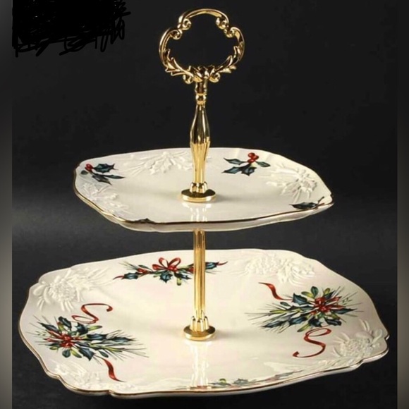 Lenox Other - Lenox “Winter Greetings” 2 Tier Square Serving Tray